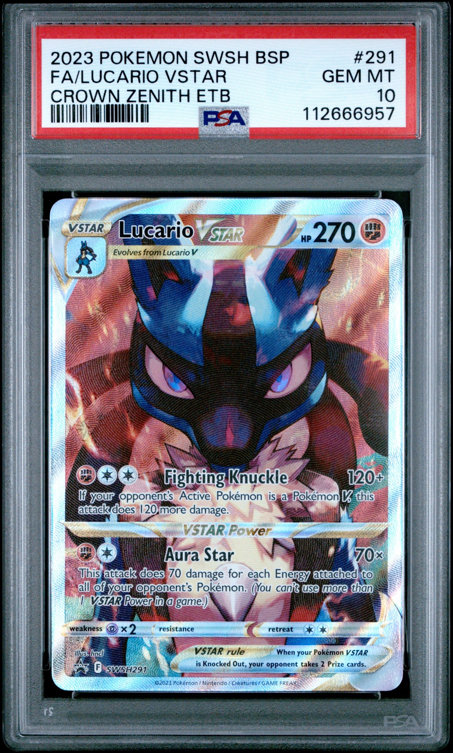 2023 POKEMON SWSH BLACK STAR PROMO #291 FULL ART/LUCARIO VSTAR PSA 10