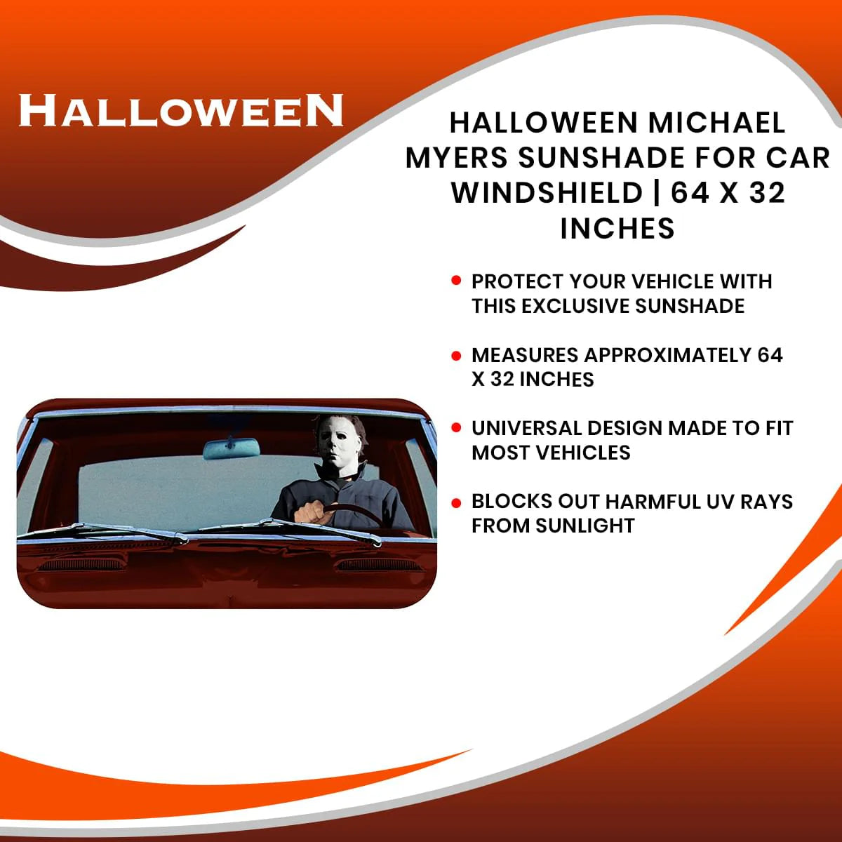 HALLOWEEN MICHAEL MYERS SUNSHADE FOR CAR WINDSHIELD | 64 X 32 INCHES